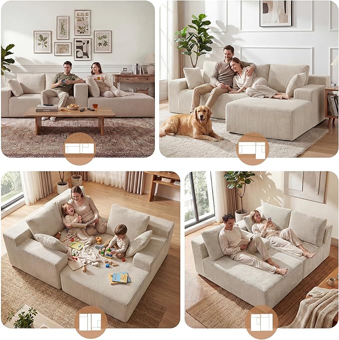 Cloud Sectional Boneless Couches for Living Room, Modular L Shaped Couch with Deep Seat Oversized Right Facing Chaise, Memory Foam Compressed Spineless 3 Seater Sofa for Apartment, Taupe | No Assembly Required, Deep Seat, Cat-Claw Resistant, High-Resil...
