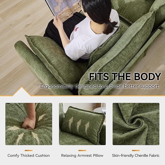 76'' Cloud Deep Seat Loveseat, Upholstered Chenille Modular 2-Seats Sectional Sofa Couch, Modern Comfy Settee Loveseat for Living Room Set, Small Apartment, Green