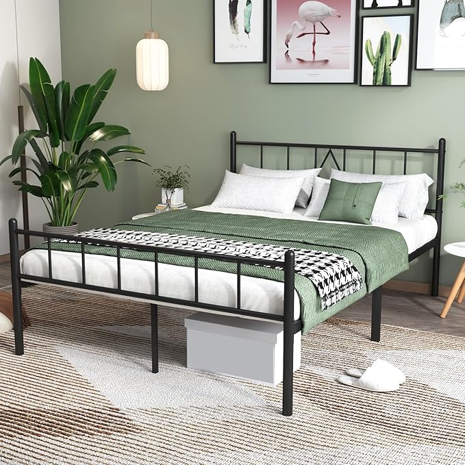 Decorwise 14 Inch Full Size Bed Frames with Headboard/Footboard, Under Bed Storage, Strong Metal Slats Support, No Box Spring Needed, Noise Free, Easy Assembly, Black
