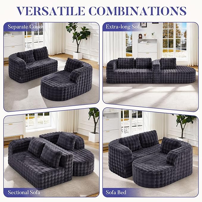 Hobestluk 96" Cloud Sectional Couch Modern Boneless Couch 3 Seater with Oversized Chaise L Shaped Modular Sofa Couches for Living Room Apartment No Assembly Required (Bubble Grey, Right Facing Chaise)