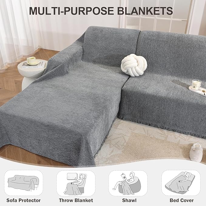 OstepDecor Sectional Couch Covers 2 Pieces, L Shaped Couch Cover Blanket, Sectional Sofa Cover Washable, Chaise Lounge Sofa Slipcovers Pet Furniture Protector for Dogs (71"x118"+91"x134", Dark Grey)
