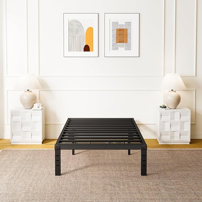 ZIYOO Twin Bed Frames, 12 Inches Platform Bed Frame, 2000lbs Heavy Duty Steel Slat, Non-Slip Design, No Box Spring Needed, Easy Assembly, Quiet Noise Free, Under Bed Storage Space, Black