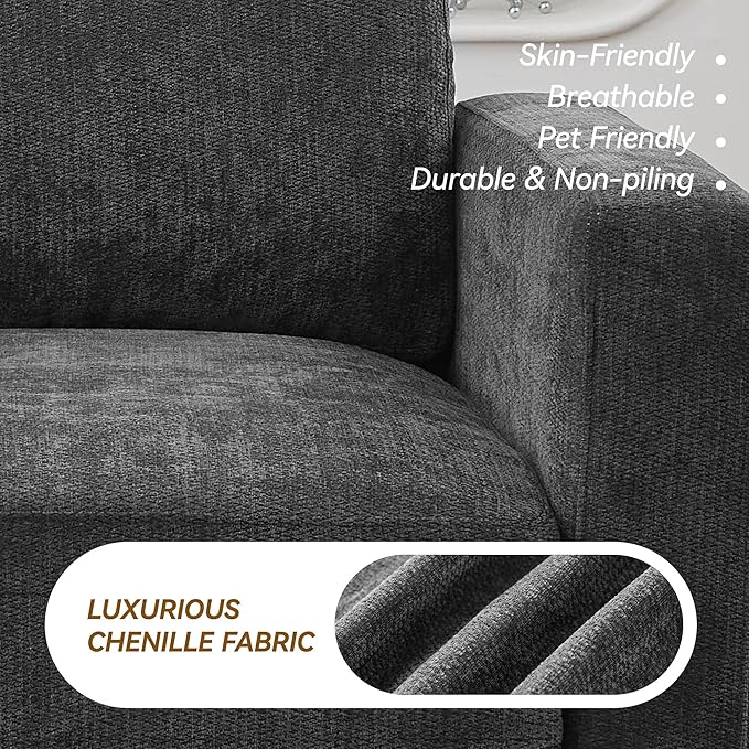 110.6" L Shaped Modular Sectional Sofa Modern Chenille Comfy Couch with Thickened Seat Cushions, Easy Assembly, Upholstered 4 Seater Couch with Movable Ottoman for Living Room, Grey