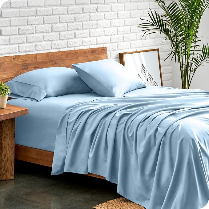 Bare Home Queen Sheet Set - 1800 Ultra-Soft Microfiber Queen Bed Sheets - Double Brushed - Deep Pockets - Easy Fit - 4 Piece Set - Bedding Sheets & Pillowcases (Queen, Light Blue)