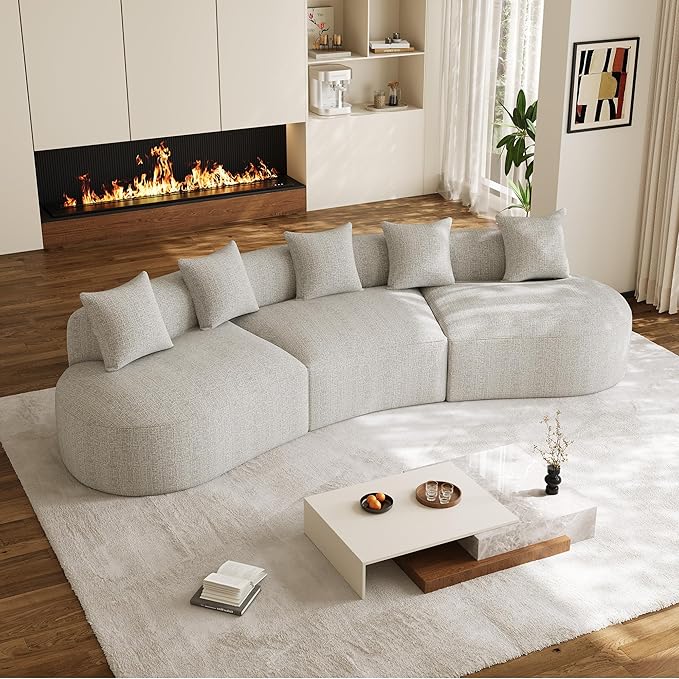134" Curved Modular Sectional Sofa for Living Room, Modern Chenille Oversized Cloud Couch, Plush Luxury 6-Seater Extra Deep Seat Boucle Boneless Sofa, No Assembly Required, Grey