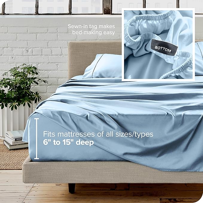 Bare Home California King Sheet Set - 1800 Ultra-Soft Microfiber Cal King Bed Sheets - Double Brushed - Deep Pockets - Easy Fit - 4 Piece Set - Bed Sheets (California King, Light Blue)