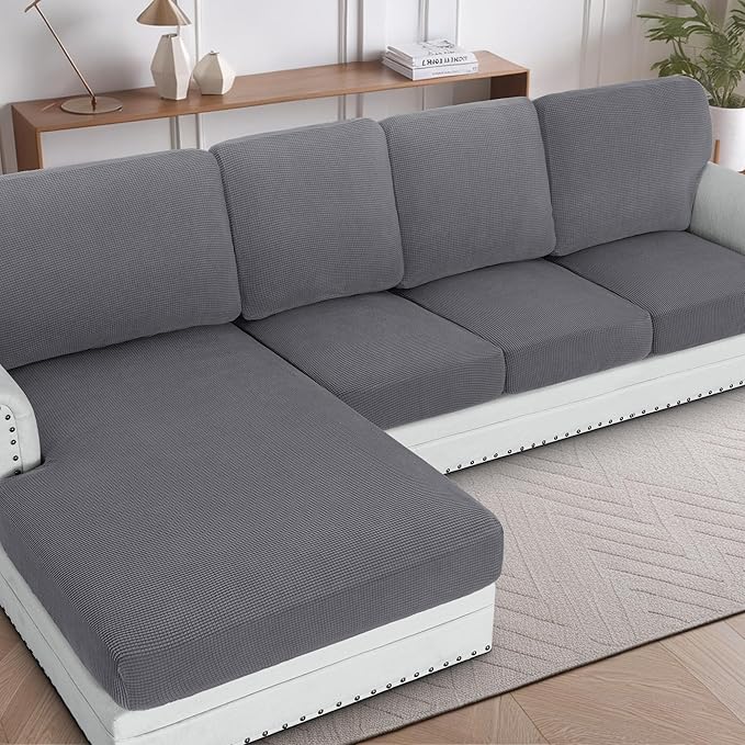 H.VERSAILTEX Backrest Cushion Covers Sectional Couch Back Cushion Covers for Sectional Sofa Set for Both Left/Right Couch (Back Only: 1 Chaise + 3 Sofa, Charcoal Grey)