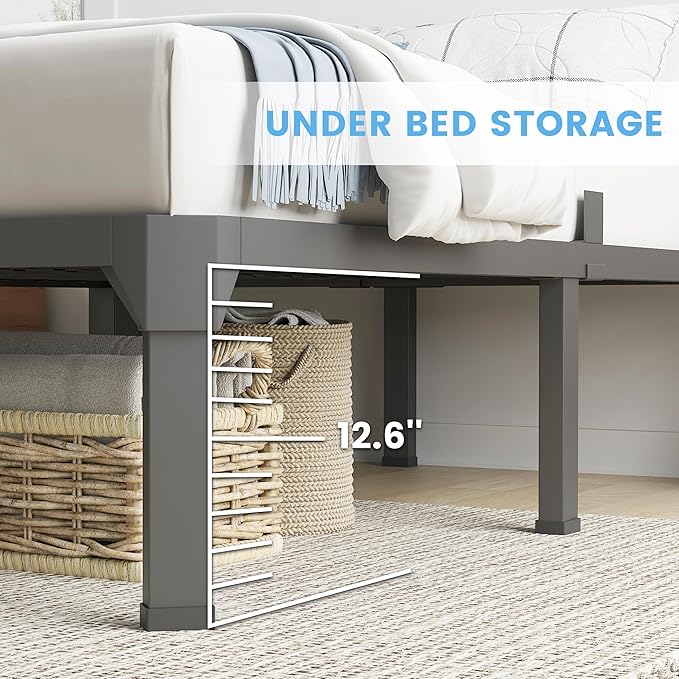 Superay Twin Bed Frame with Mattress Slide Stopper, 14 Inch Metal Platform Bed Frame, Heavy Duty Tall Bed Frame No Box Spring Needed with Large Storage Space, Easy Assembly, Noise Free