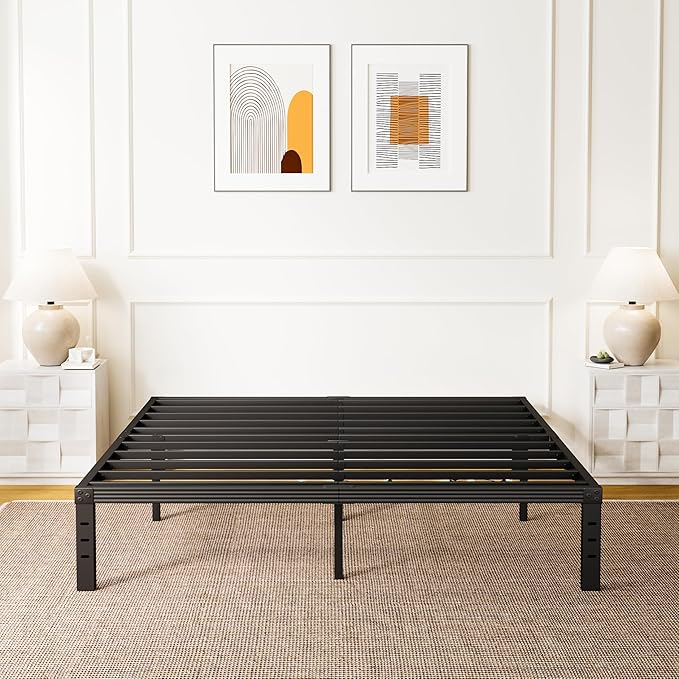 ZIYOO King Bed Frame, 3500lbs Heavy Duty Steel Slat, 14 Inches Platform Bed Frame, Non-Slip Design, No Box Spring Needed, Easy Assembly, Quiet Noise Free, Under Bed Storage Space, Black