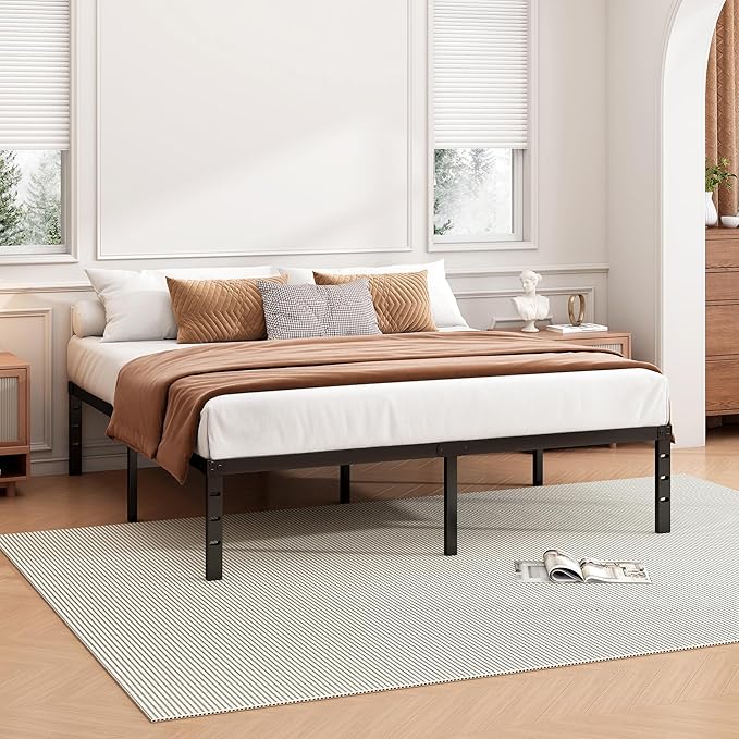 Hafenpo 14 Inch King Bed Frame - Sturdy Metal Platform King Size, No Box Spring Needed, Heavy Duty, Easy Assembly, Strong Bearing Capacity, Under Bed Storage, Black
