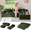 MAXYOYO Modular Sectional Sofa Couch, Foldable L-Shaped Folding Sofa Bed with Ottoman, Convertible Sectional Couch Corded Tufted Floor Sofa Lounger with Pillows for Living Room No Assembly, Dark Green