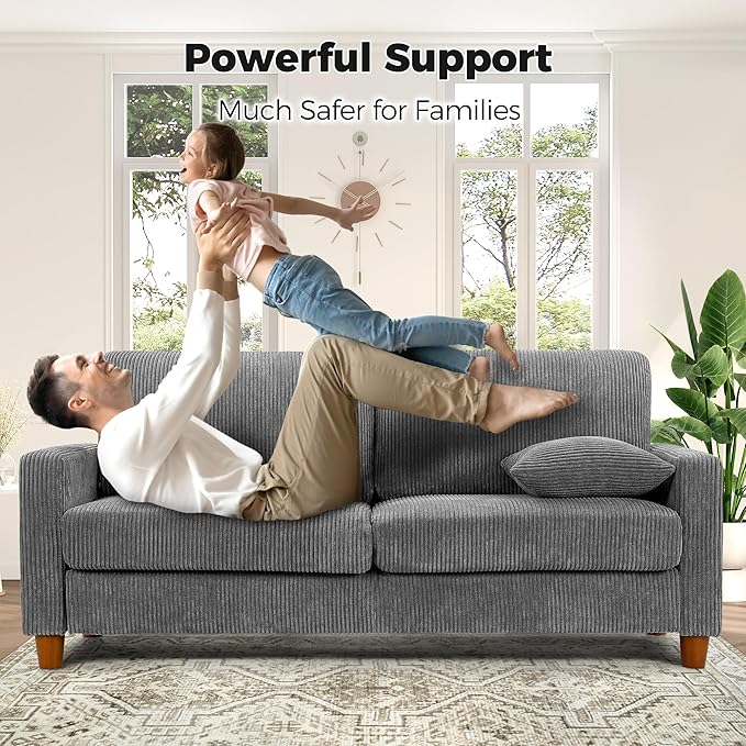 Kidirect 70in L Shaped Couch, Modular Sofa No Tool Assembly, Comfy Sectional Couches for Living Room 21in Deeper Seats, Corduroy Sofas for Living Room with 2 Pillows, Loveseat Sofa Set, Grey Couch | Comfy Corduroy, Oversized 70in Couch, 700LB Tough, To...