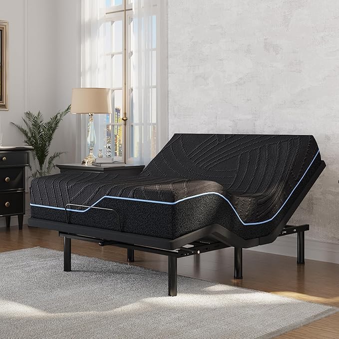 Dyonery Full Adjustable Bed Frame with Mattress, 14 inch Medium Copper-Gel Memory Foam Mattress, Head & Foot Incline, 750lbs Lift Capacity, Powerful Quiet Motor, 5 Minutes Tools-Free Assembly