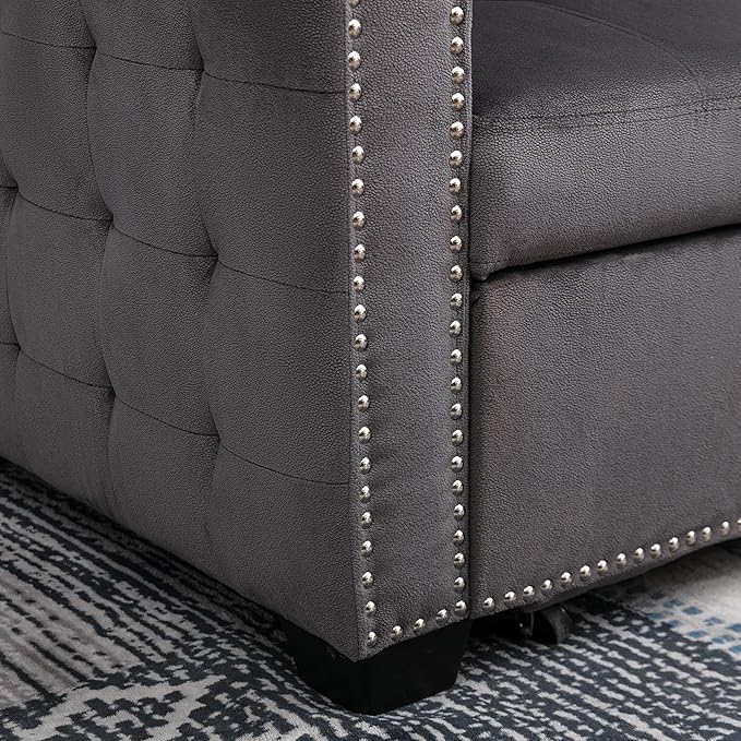 HABITRIO Sectional Sofa with Pull-Out Sleeper Bed, 76.8" Velvet Upholstered 2-Seat Solid Wood Frame Couch & Reversible Storage Chaise Lounge, Modern L-Shaped Corner Sofa for Living Room, Office