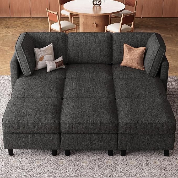 Belffin 84.3" 9 Seats Sleeper Sofa Modular Sectional Sofa Washable Sectional Couches for Living Room Comfy Couches with Storage Seat Couch Sofas with Chaise,Dark Grey