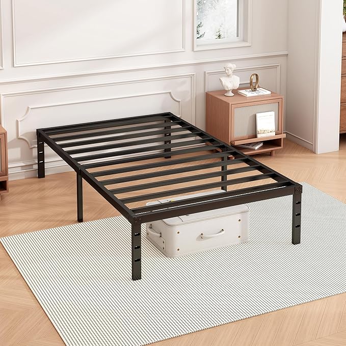 Hafenpo 14 Inch Twin Bed Frame - Sturdy Metal Platform Twin Size, No Box Spring Needed, Heavy Duty, Easy Assembly, Strong Bearing Capacity, Under Bed Storage, Black