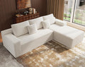 Boneless Modular Sectional Sofa, Cloud Couch with Right Facing Chaise, Oversized Deep Seat, L-Shaped, Soft Corduroy Fabric, Sectional Couch for Living Room -White