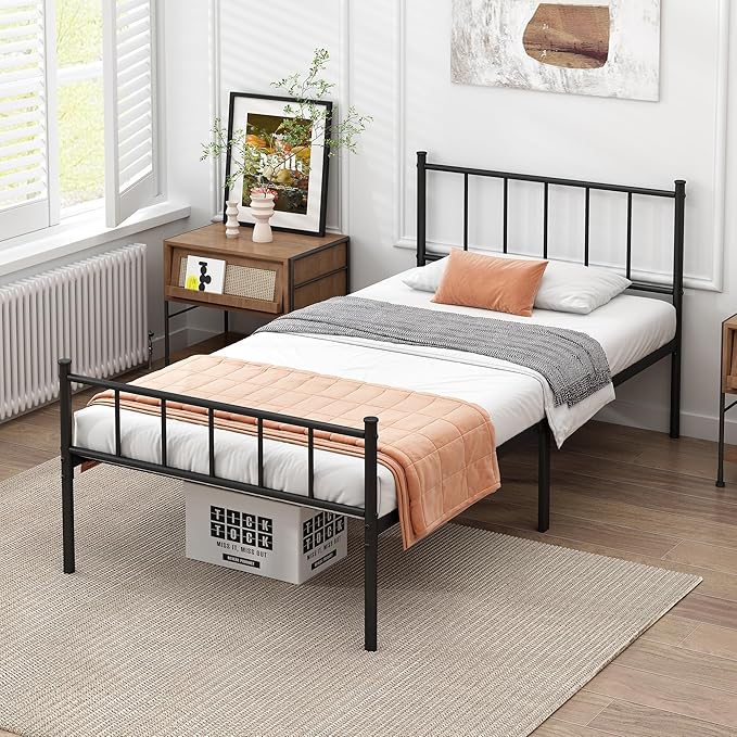 DIIYIV Twin Bed Frame-Classic Metal Platform Bed Frame,Mattress Foundation with Steel Slat Support,Under Foundation Storage,No Box Spring Needed, Easy Assembly, Twin Size