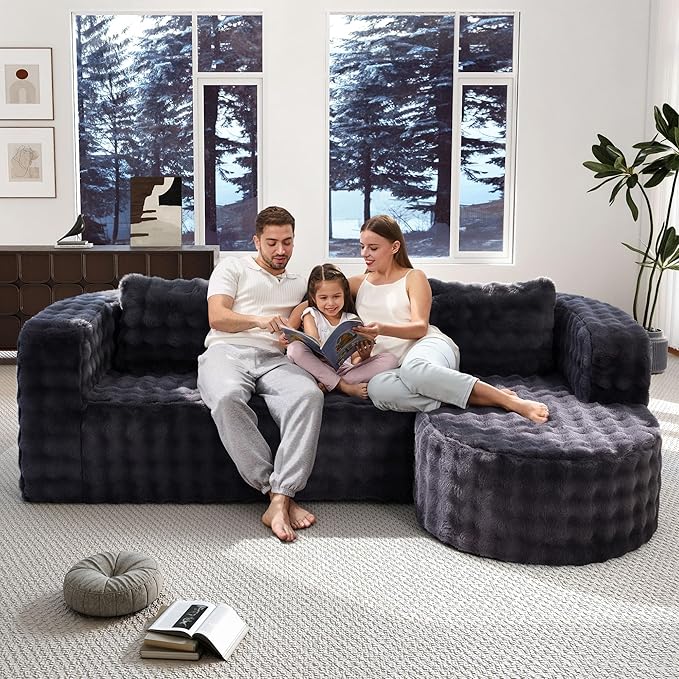 Hobestluk 96" Cloud Sectional Couch Modern Boneless Couch 3 Seater with Oversized Chaise L Shaped Modular Sofa Couches for Living Room Apartment No Assembly Required (Bubble Grey, Right Facing Chaise)