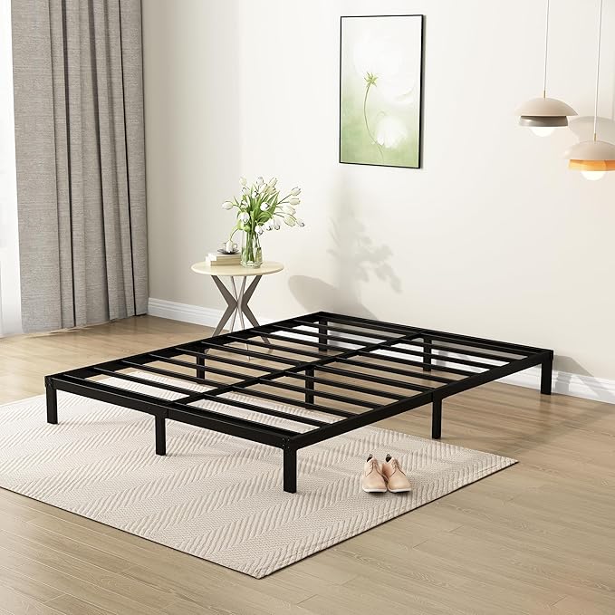DiaOutro 7 Inch King Bed Frame Heavy Duty Low Profile Metal Platform No Box Spring Needed Mattress Foundation, Easy to Assembly, Noise Free, Black