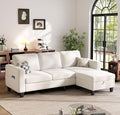 Sectional Sofa and Couches for Living Room, 78'' Beige 3 Seat L-Shaped Couch with Movable Ottoman, Comfy Linen Convertible Sectionals Sofas with Chaise for Apartment, Dorm, Small Space