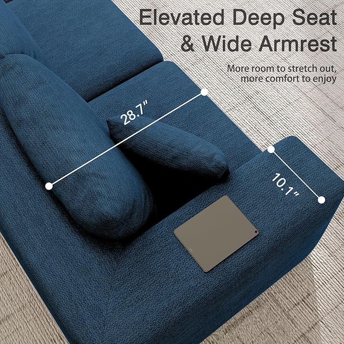 CUGOAO 152'' Oversized 2-in-1 Modular Sectional Sofa Bed, Modern Boneless Couch, Extra Deep Seat Upholstery Cloud Couch, Boneless Couches for Living Room, No Assembly Required, Blue Chenille
