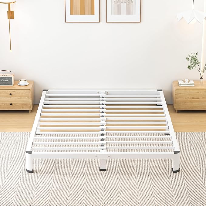 Superay 10 Inch King Size Metal Platform Bed Frame with Round Corners, Storage Space Under High Bed Frame-Heavy Duty Steel Slats Support, Noise Free - Easy Assembly - No Box Spring Needed, White