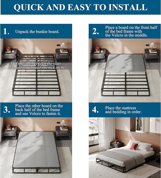 RLDVAY Bunkie Board Full, Improve Comfort and Support 8mm (Thickness), Bunky Board for Mattress/Bed, Noise Minimizing, Easy Assemble Bed Boards for Under Mattress Support