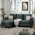 JAMFLY Convertible L-Shaped Sectional Sofa with Reversible Storage Ottoman, 3-Seat Modern Fabric Couch for Living Room, Small Space Apartment Sofa with Side Pockets & Firm Cushions, Grey Linen