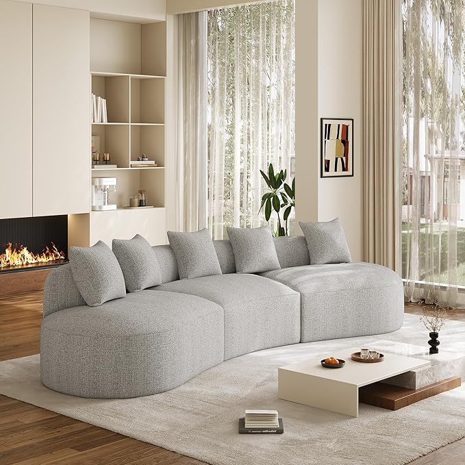 134" Curved Modular Sectional Sofa for Living Room, Modern Chenille Oversized Cloud Couch, Plush Luxury 6-Seater Extra Deep Seat Boucle Boneless Sofa, No Assembly Required, Grey