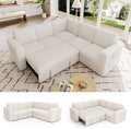 83.5" Sectional Sleeper Sofa with Pull Out Couch, Modern 5 Seat L Shaped Modular Couch, Sectionals Modular Sofa with Storage, Comfy Corduroy Couches Sectional for Living Room & Apartment, Beige
