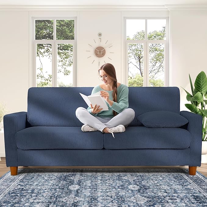 Kidirect 70in U Shaped Couch, Modular Sofa No Tool Assembly, Comfy Sectional Couches for Living Room 21in Deeper Seats, Corduroy Sofas for Living Room with 2 Pillows, Loveseat Sofa Set, Blue Couch | Comfy Corduroy, Oversized 70in Couch, 700LB Tough, To...