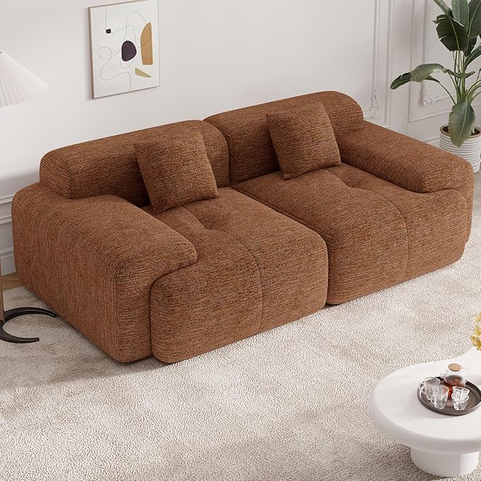 85" Cloud Loveseat Sofa in a Box, Modern Small Couch No Assembly Required, Comfy Deep Seat Boneless Couches for Living Room, Bedroom, Apartment, Orange 1 PCS