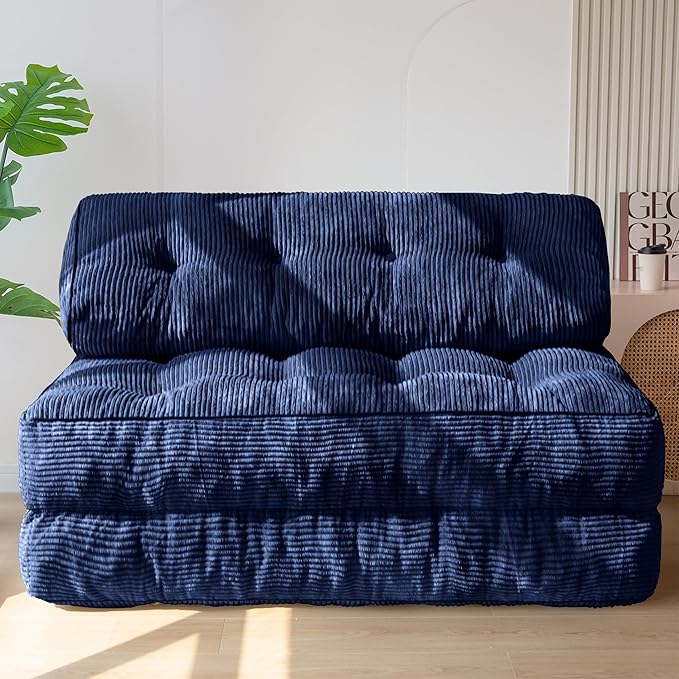 MAXYOYO Folding Sofa Bed, Convertible Sleeper Chair with Pillow Foldable Mattress with Back Support, Portable Fold Out Chair Bed Comfy Floor Sofa Lounge for Living Room Bedroom, Navy Double