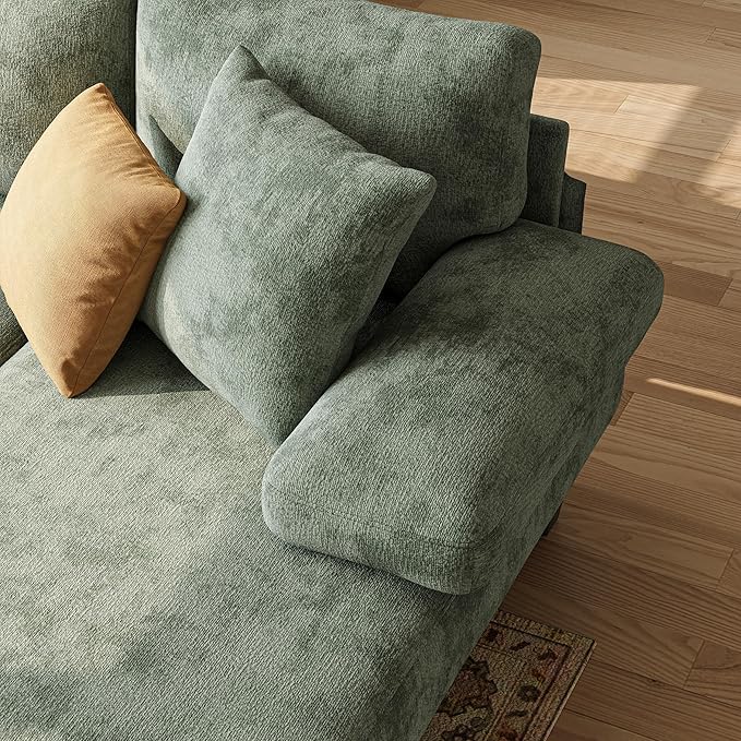 Txtin's Sleeper Sofa with Pull Out Couch Bed | 112 Inch Couches for Living Room | U-Shaped Convertible Sofa Bed | Chenille Green