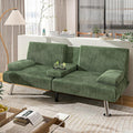 Shahoo Modern Upholstered Convertible Folding Futon Sofa Bed with Removable Armrests, Metal Legs, 2 Cup Holders for Living Room, Green
