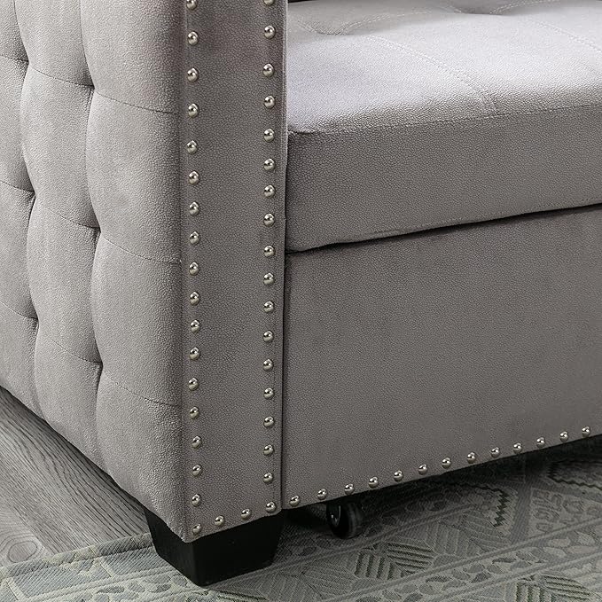 HABITRIO Sectional Sofa with Pull-Out Sleeper Bed, 76.8" Velvet Upholstered 2-Seat Solid Wood Frame Couch & Reversible Storage Chaise Lounge, Modern L-Shaped Corner Sofa for Living Room, Office