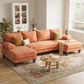 U-Shaped Sectional Couches for Living Room | 112 Inch Modern Sectional Couch | Orange Chenille Sofa with Double Chaise for Apartment