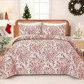 WONGS BEDDING Quilt King Size, Christmas Red Quilt Bedding Set with 2 Pillowcases, Botanical Quilt for King Bed, Soft Microfiber Lightweight Coverlet Bedspread for All Season (110"×90", 3 Pieces)