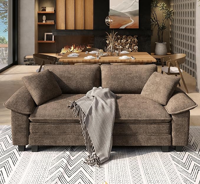 Modular Loveseat Cloud Sofa, 87.5'' Oversized Chenille Sectional Couch with Wider Armrest and Pillow, 2 Seat Upholstered Modern Love Seat for Living Room Bedroom, Taupe