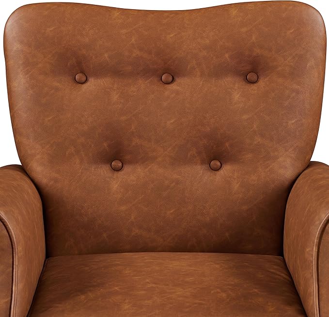 Yaheetech Modern Armchair, Mid Century PU Leather Accent Chair with Sturdy Wood Legs and High Back for Small Space, Upholstered Club Sofa for Living Room/Bedroom, Set of 2, Retro Brown