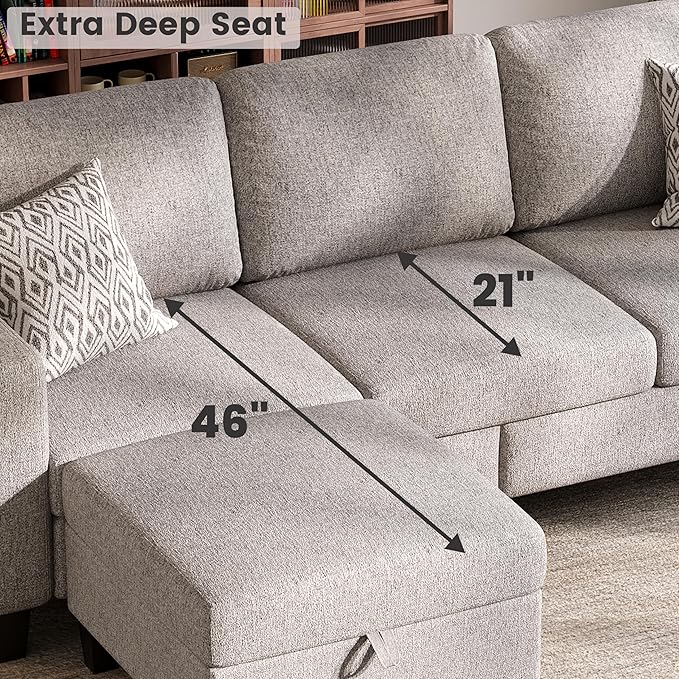 Sectional Sofa and Couches for Living Room, 78'' Brown 3 Seat L-Shaped Couch with Movable Ottoman, Comfy Linen Convertible Sectionals Sofas with Chaise for Apartment, Dorm, Small Space