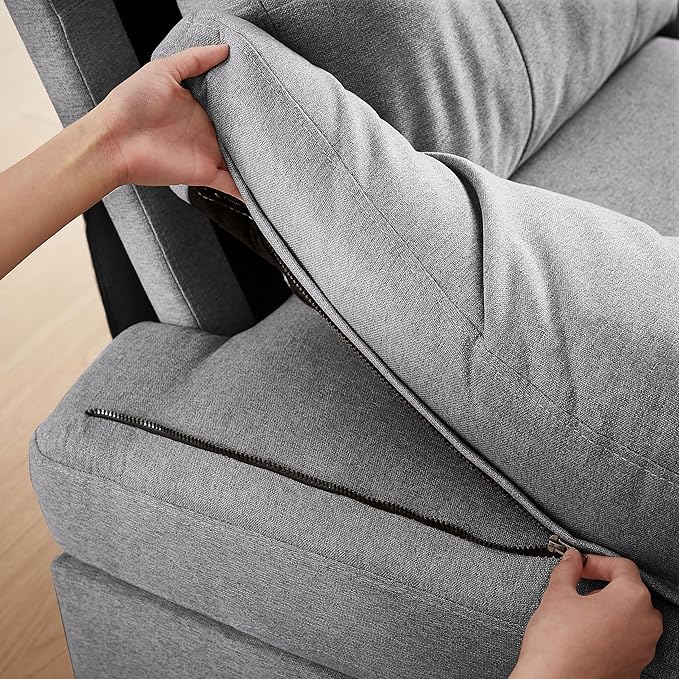 111" Sectional Couch for Living Room, Modern Polyester Fibre U Shaped Sofa Couches with Double Chaise, Upholstered 4 Seater Sofa for Living Room, Apartment, Office, Light Grey